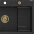 MEXEN/S MEXEN/S - Omar granitový drez 800 x 480 mm, čierna/strieborná metalík, zlatý sifón 6520801005-73-G
