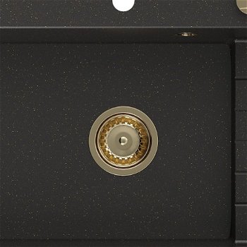 MEXEN/S MEXEN/S - Omar granitový drez 800 x 480 mm, čierna/zlatá metalik, zlatý sifón 6520801005-75-G