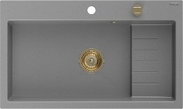 MEXEN/S MEXEN/S - Omar granitový drez 800 x 480 mm, sivá, zlatý sifón 6520801005-71-G