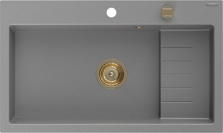 MEXEN/S MEXEN/S - Omar granitový drez 800 x 480 mm, sivá, zlatý sifón 6520801005-71-G