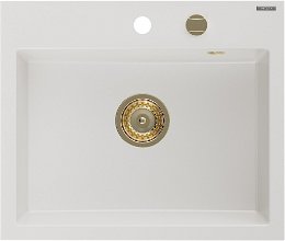 MEXEN/S MEXEN/S - Oscar granitový drez 580 x 490 mm, biela, zlatý sifón 6519581000-20-G