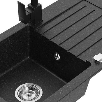 MEXEN/S MEXEN/S - Pablo granitový drez 1-miska s odkvapkávačom vrátane batérie Rita, čierny/strieborný metali 6510-73-670300-70