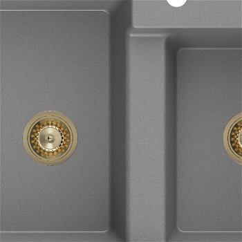 MEXEN/S MEXEN/S - Tomas granitový drez 2-bowl 800x500 mm, šedá, + zlatý sifón 6516802000-71-G