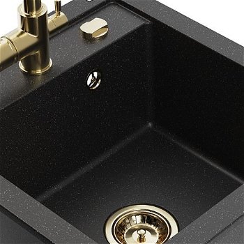 MEXEN/S MEXEN/S - Vito granitový drez 1-miska vrátane batérie Duero, čierna/zlatá metalik 6503-75-671600-50
