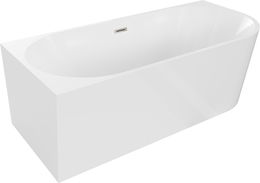 MEXEN/S - Mia voľne stojaca rohová vaňa ľavá 150 x 75 cm, biela, sifón a prepad nikel kartáčovaná 52691507500L-97