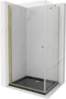 MEXEN/S - Pretória sprchovací kút 100x80, transparent, zlatá + sprchová vanička vrátane sifónu 852-100-080-50-00-4070G