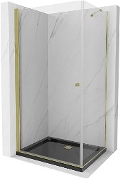MEXEN/S - Pretória sprchovací kút 80x100, transparent, zlatá + sprchová vanička vrátane sifónu 852-080-100-50-00-4070G
