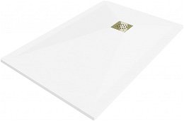 MEXEN/S - Stone+ obdĺžniková sprchová vanička 110 x 80, biela, mriežka zlatá 44108011-G