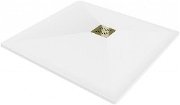 MEXEN/S - Stone+ štvorcová sprchová vanička 100 x 100, biela, mriežka zlatá 44101010-G