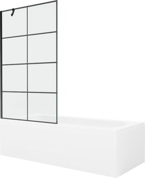 MEXEN/S - Vega obdĺžniková vaňa 150 x 70 cm s panelom + vaňová zástena 100 cm, čierna vzor 550115070X9510007077