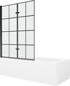 MEXEN/S - Vega obdĺžniková vaňa 150 x 70 cm s panelom + vaňová zástena 120 cm, čierna vzor 550115070X9212027077