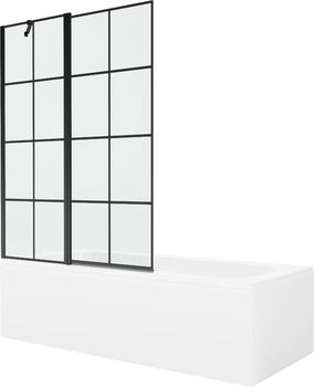 MEXEN/S - Vega obdĺžniková vaňa 150 x 70 cm s panelom + vaňová zástena 120 cm, čierna vzor 550115070X9412117077