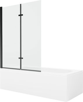 MEXEN/S - Vega obdĺžniková vaňa 150 x 70 cm s panelom + vaňová zástena 120 cm, transparent, čierna 550115070X9212027000