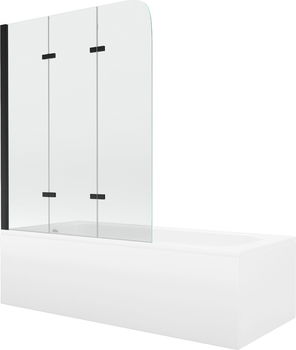 MEXEN/S - Vega obdĺžniková vaňa 160 x 70 cm s panelom + vaňová zástena 120 cm, transparent, čierna 550116070X9012037000