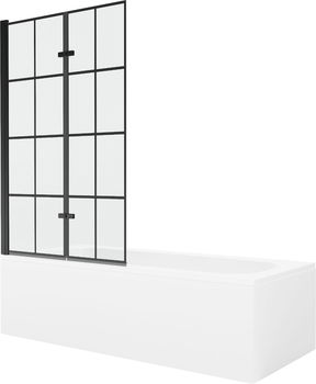 MEXEN/S - Vega obdĺžniková vaňa 180 x 80 cm s panelom + vaňová zástena 100 cm, čierna vzor 550118080X9210027077