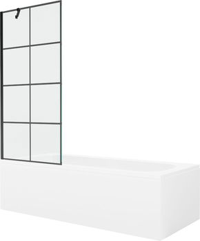 MEXEN/S - Vega obdĺžniková vaňa 180 x 80 cm s panelom + vaňová zástena 80 cm, čierna vzor 550118080X9508007077