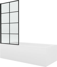 MEXEN/S - Vega obdĺžniková vaňa 180 x 80 cm s panelom + vaňová zástena 80 cm, čierna vzor fix 550118080X9308007077