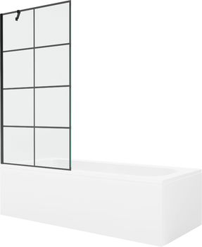 MEXEN/S - Vega obdĺžniková vaňa 180 x 80 cm s panelom + vaňová zástena 90 cm, čierna vzor 550118080X9509007077