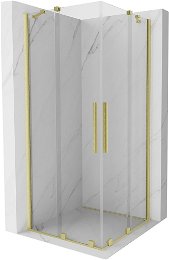 MEXEN/S - Velar Duo štvorcový sprchovací kút 100 x 100, transparent, zlatá kartáčovaná 871-100-100-02-55