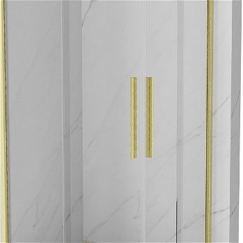MEXEN/S - Velar Duo štvorcový sprchovací kút 90 x 80, transparent, zlatá kartáčovaná 871-090-080-02-55