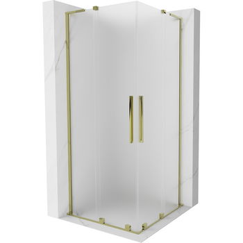 MEXEN/S - Velar L Duo sprchovací kút, posuvné dvere 100 x 100 cm, dekor, zlato 871-100-100-02-33-50
