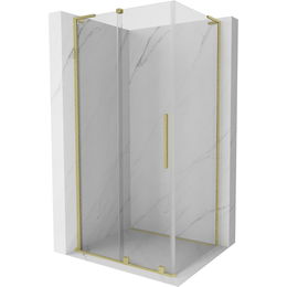 MEXEN/S - Velar L sprchovací kút, posuvné dvere 100 x 90 cm, transparent, zlato kartáčovaná 871-100-090-03-55