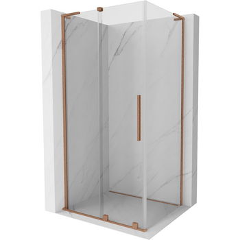 MEXEN/S - Velar L sprchovací kút, posuvné dvere 120 x 90 cm, transparent, meď kartáčovaná 871-120-090-03-65