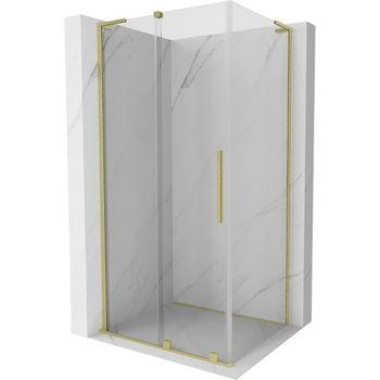 MEXEN/S - Velar L sprchovací kút, posuvné dvere 120 x 90 cm, transparent, zlato kartáčovaná 871-120-090-03-55