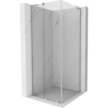 MEXEN/S - Velar L sprchovací kút, posuvné dvere 90 x 90 cm, transparent, nikel kartáčovaný 871-090-090-03-97
