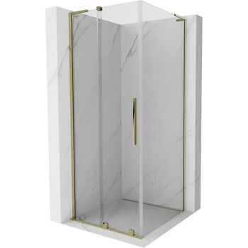 MEXEN/S - Velar L sprchovací kút, posuvné dvere 90 x 90 cm, transparent, zlato 871-090-090-03-50