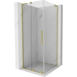 MEXEN/S - Velar L sprchovací kút, posuvné dvere 90 x 90 cm, transparent, zlato kartáčovaná 871-090-090-03-55
