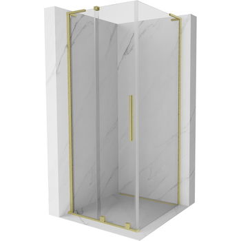 MEXEN/S - Velar L sprchovací kút, posuvné dvere 90 x 90 cm, transparent, zlato kartáčovaná 871-090-090-03-55