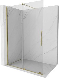 MEXEN/S - Velár posuvné sprchové dvere Walk-in 130, transparent, zlatá 871-130-000-03-50