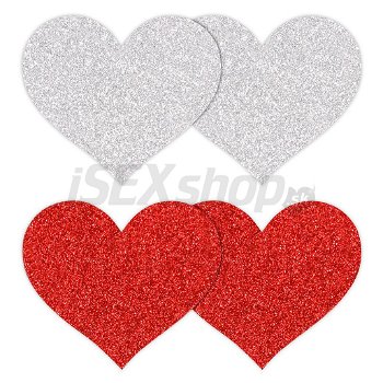 Nálepky na bradavky srdcia červená a strieborná 4 ks