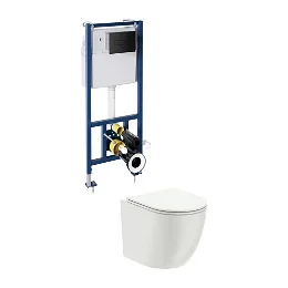 OMNIRES - OTTAWA podomietková WC sada 4v1, lesklá biela, matná čierna OTTAWASETBPBL