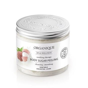 Organique Upokojujúci cukrový telový peeling s kozím mliekom a liči ( Body Sugar Peeling) 200 ml