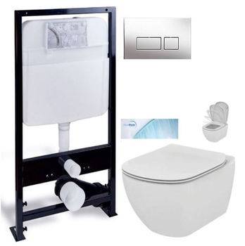 PRIM předstěnový instalační systém s chromovým tlačítkem 20/0041 + WC Ideal Standard Tesi so sedadlom SoftClose, AquaBlade PRIM_20/0026 41 TE1