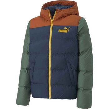 Puma COLOURBLOCK POLYBALL HOODED JACKET Detská zateplená bunda, tmavo modrá, veľkosť