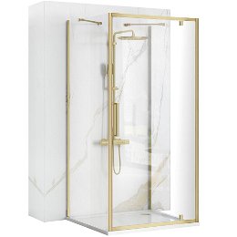 REA/S - Rohový sprchovací kút RAPID SWING Brush Gold Dvere: 100 x Sprchová zástena: 80 KPL-02523