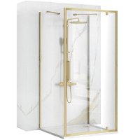 REA/S - Rohový sprchovací kút RAPID SWING Brush Gold Dvere: 90 x Sprchová zástena: 90 KPL-02521