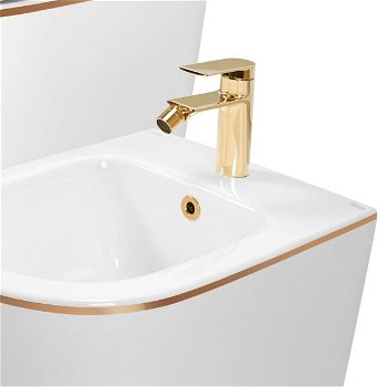 REA/S - Sada: WC misa CARLO Mini + bidet CARLO Mini biely so zlatým okrajom KPL-C1222