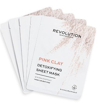 Revolution Skincare Sada pleťových masiek s ružovým ílom biodegradable ( Detox ifying Pink Clay Sheet Mask)