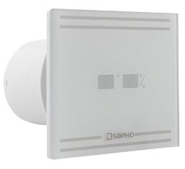 SAPHO - GLASS kúpeľňový axiálny ventilátor s LED displejom, 8W, potrubie 100, biela GS103