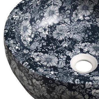 SAPHO - PRIORI keramické umývadlo na dosku Ø 41 cm, modré kvety PI038