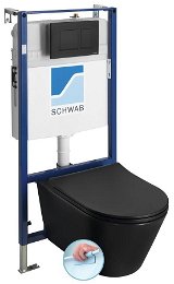 SAPHO - Závesné WC AVVA Rimless s podomietkovou nádržkou a tlačidlom Schwab, čierna mat 100314-110-SET5
