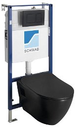SAPHO - Závesné WC PAULA s podomietkovou nádržkou a tlačidlom Schwab, čierna mat TP325-51SM-SET5