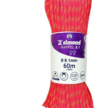 SIMOND Lano Rappel 8,1 mm 60 M Ružové