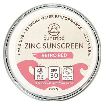 Suntribe Prírodný opaľovací krém so zinkom SPF 30 Obličej & Sport 10 g retro červená