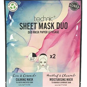Technic Upokojujúci a hydratačná maska Calming & Moisturising Sheet Mask Duo
