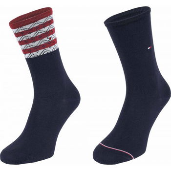 Tommy Hilfiger WOMEN SEASONAL TENCEL SOCK 2P FOLK STRIPE Dámske ponožky, tmavo modrá, veľkosť